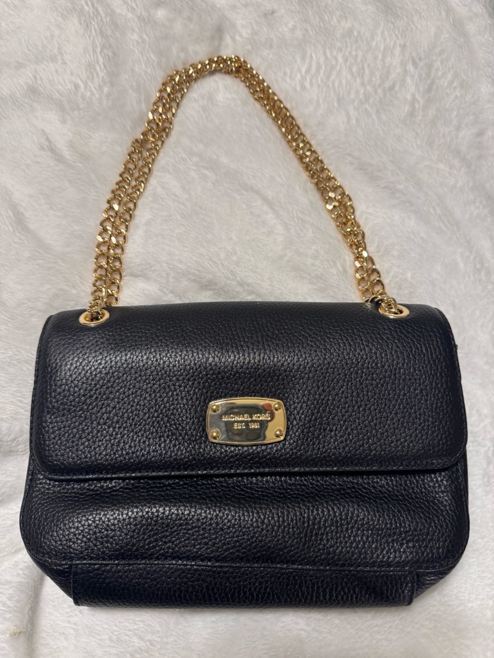 Michael Kors Black Pebbled Leather Flap Chain Shoulder Bag Crossbody